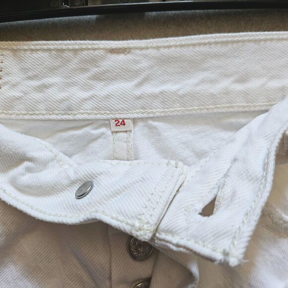 Levi's womens girls white shorts distressed size 24 xxs high waisted micro mini - Picture 4 of 5